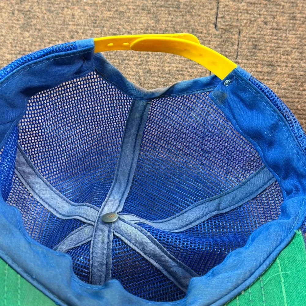 Vintage Michelin Man Trucker Hat Mesh Back Blue Yellow Bibendum Tire Promo Cap